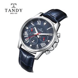 [TANDY] Men's Diamond Leather Wristwatch DIA-3925 – Precisely Cut Real Diamond Points, Luminous Hour & Minute Hands for Nighttime Visibility